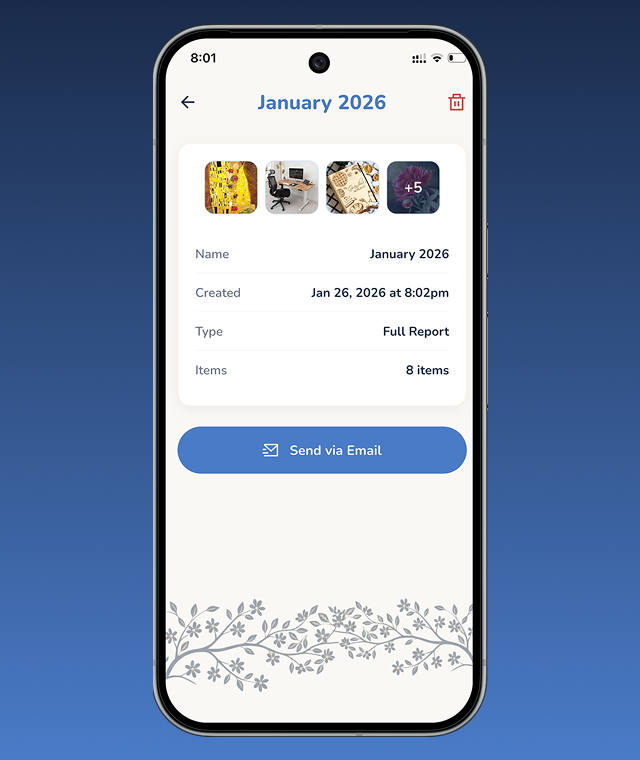 VaultTag insurance report generation screen